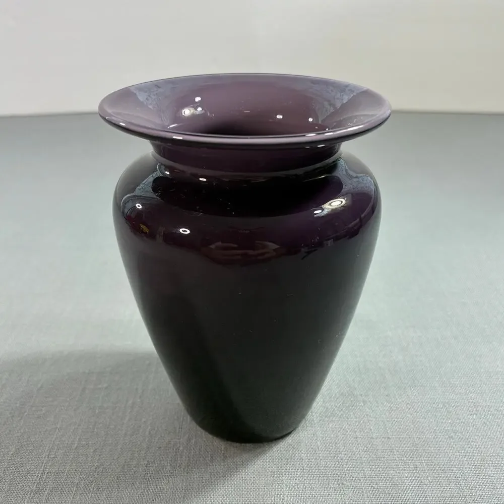 Dark Purple Amethyst Glass Vase Flared Rim 5.5 Inch Art Glass Home Decor